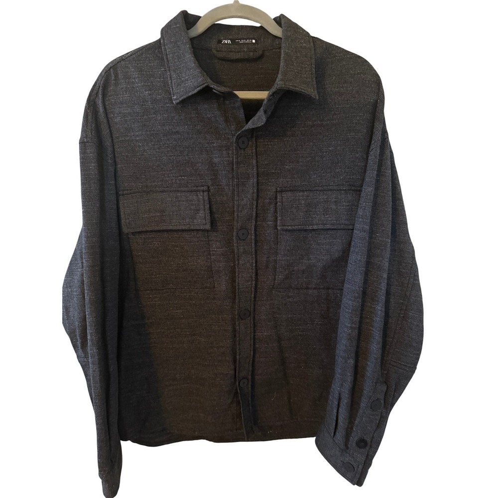 ZARA Men Charcoal Gray Button‎ Up Shirt Jacket Size XL
